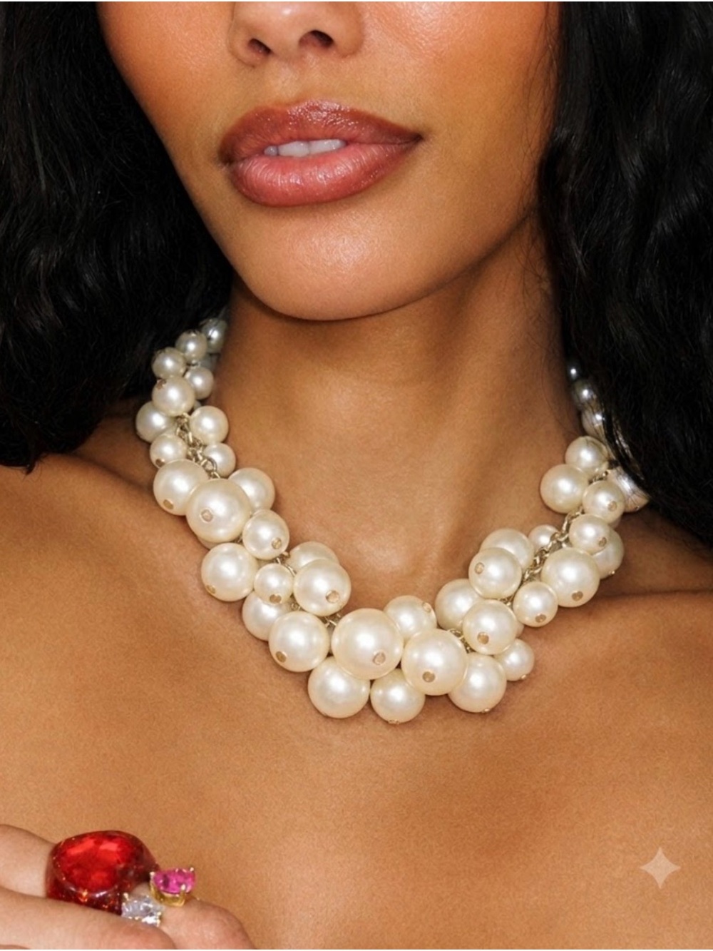 Chunky Pearl Cluster Necklace Ivory Y2K Jewelry Bold Bubble